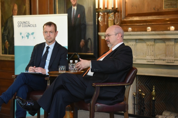 Daniel Gros and Lamberto Zannier speak during the CoC Fifth Annual Conference. (Don Pollard)